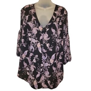 Soho JEANS NEW YORK & COMPANY Women Black 3/4 Sleeve Blouse, Sz XL